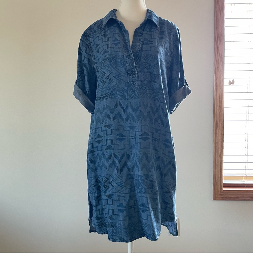 Denim Dress Southwestern Aztec 100% Tencel Blue Philosophy Women’s Medium